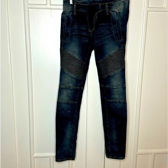 Pierre Balmain panelled distressed jeans motto biker Made in Italy size 27 - Picture 4 of 16